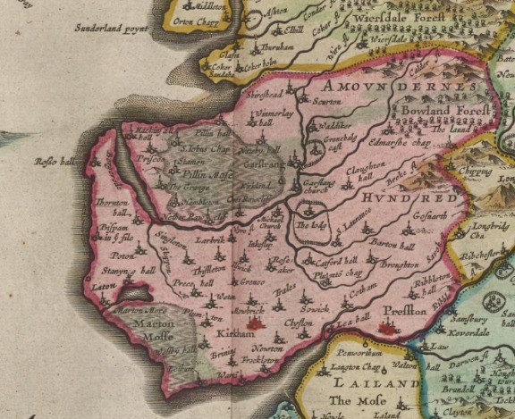 Amounderness Hundred from Blaeu Atlas Major, 1662-5, maps.nls.uk