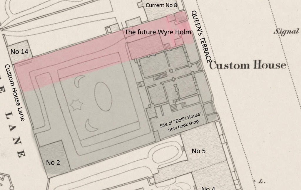 Annotated extract from 1844 Ordnance Survey Town Map showing Custom House